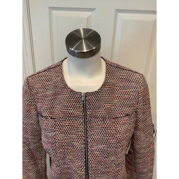 Theory Pink, Blue & White Tweed Zip-Up Jacket, Size 10 - Picture 2 of 7